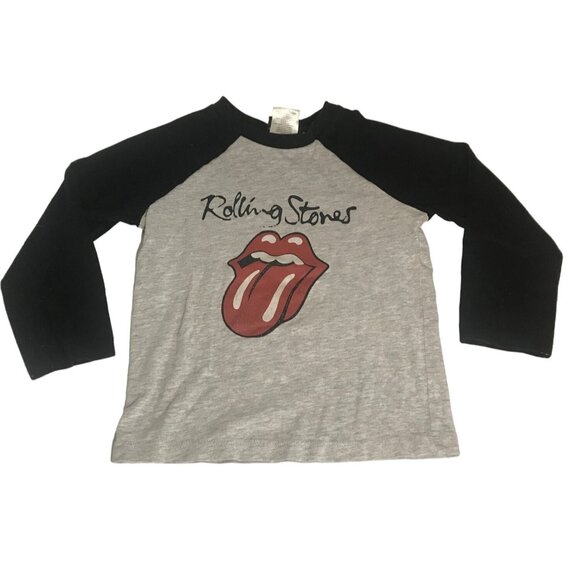 Rolling Stones T Shirt Kids Raglan Size 5T Black Grey Cotton Polyester Mick Jagg - Picture 1 of 6